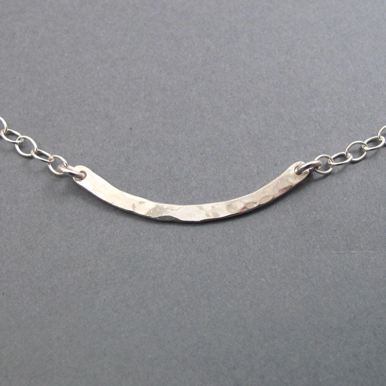 Hammered Silver Bar Necklace, Everyday Silver Bar Necklace, SilverCrescent Layering Necklace, Minimalist Modern Bar Necklace