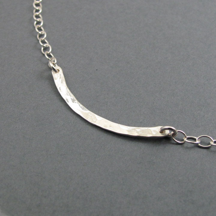 Hammered Silver Bar Necklace, Everyday Silver Bar Necklace, SilverCrescent Layering Necklace, Minimalist Modern Bar Necklace