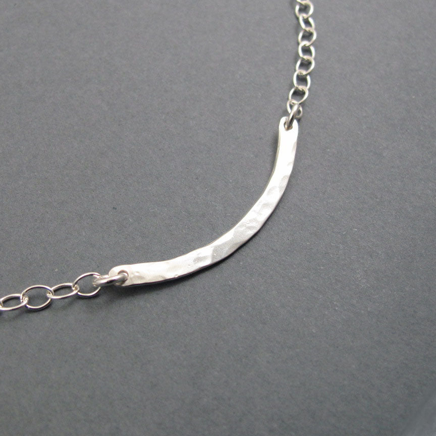 Hammered Silver Bar Necklace, Everyday Silver Bar Necklace, SilverCrescent Layering Necklace, Minimalist Modern Bar Necklace