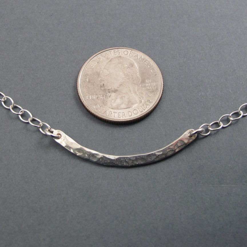 Hammered Silver Bar Necklace, Everyday Silver Bar Necklace, SilverCrescent Layering Necklace, Minimalist Modern Bar Necklace