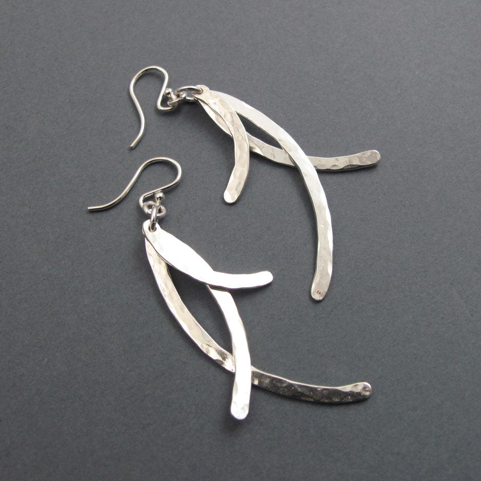 Hammered Sterling Silver Triple Bar Dangle Earrings, Kinetic Jewelry