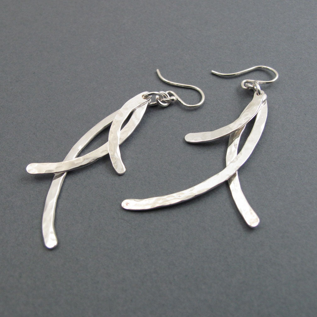 Hammered Sterling Silver Triple Bar Dangle Earrings, Kinetic Jewelry