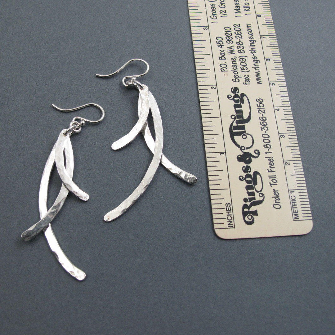 Hammered Sterling Silver Triple Bar Dangle Earrings, Kinetic Jewelry
