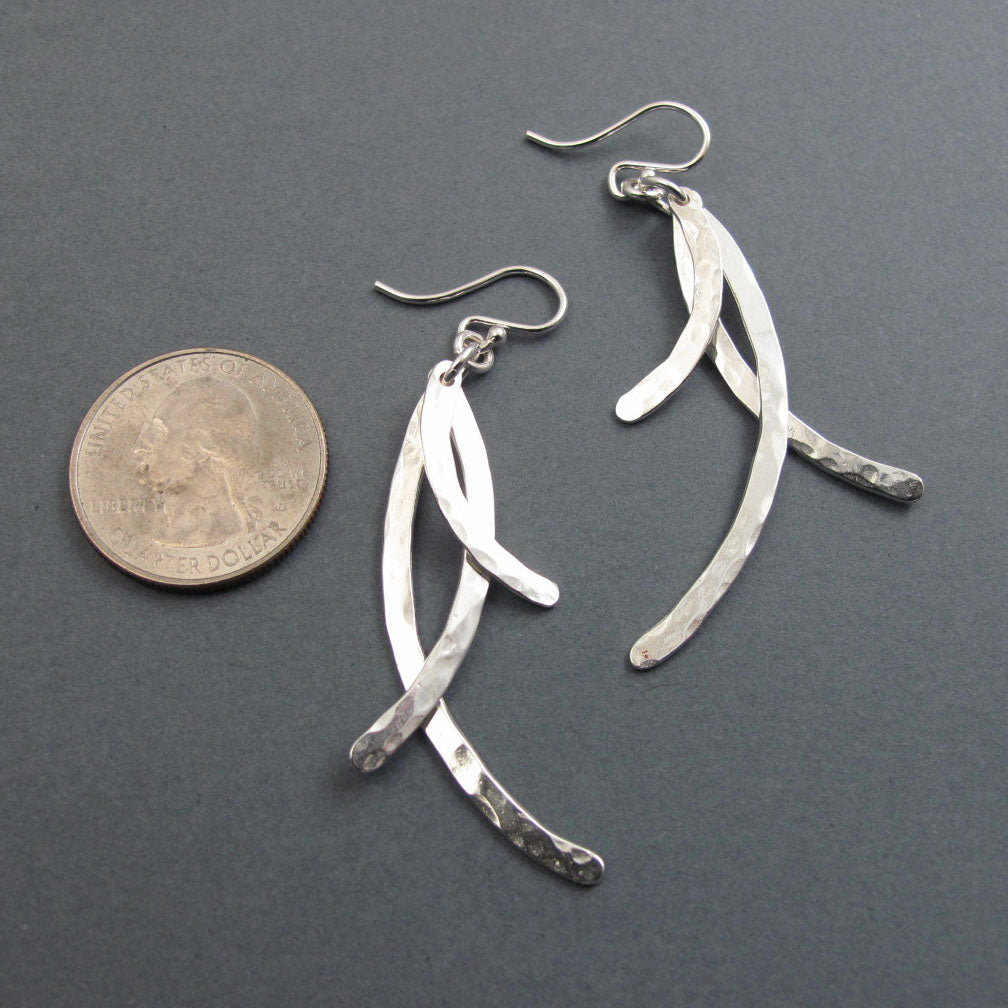 Hammered Sterling Silver Triple Bar Dangle Earrings, Kinetic Jewelry