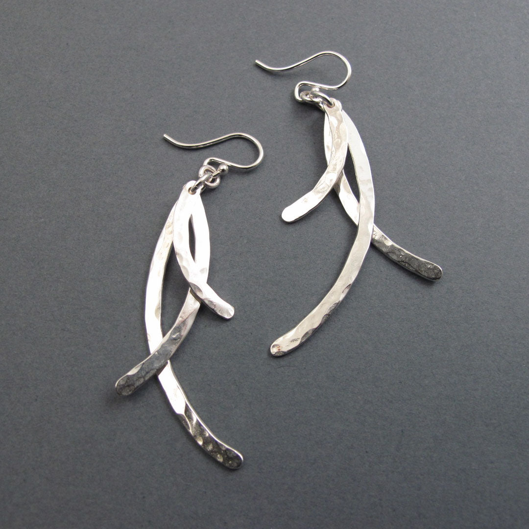 Hammered Sterling Silver Triple Bar Dangle Earrings, Kinetic Jewelry