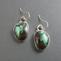 Green Turquoise Sterling Silver Dangle Earrings, Handmade Natural Gem Cabochon Drops, December Birthstone