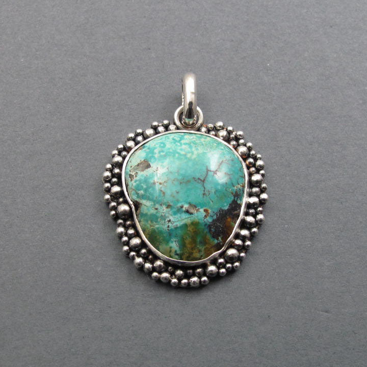Blue Boulder Turquoise, Hubei Turquoise Necklace, Southwestern Style Pendant, Frilly Edge Pendant, Bohemian Necklace, Turquoise Lover