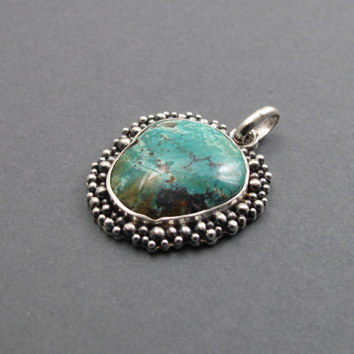 Blue Boulder Turquoise, Hubei Turquoise Necklace, Southwestern Style Pendant, Frilly Edge Pendant, Bohemian Necklace, Turquoise Lover