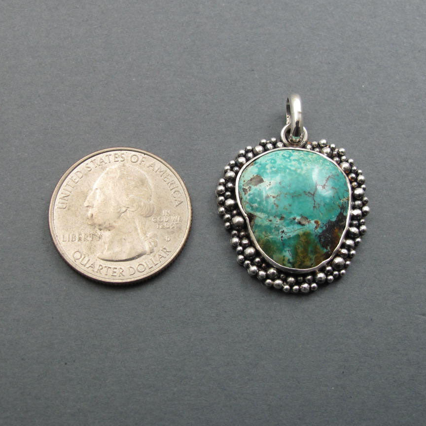 Blue Boulder Turquoise, Hubei Turquoise Necklace, Southwestern Style Pendant, Frilly Edge Pendant, Bohemian Necklace, Turquoise Lover