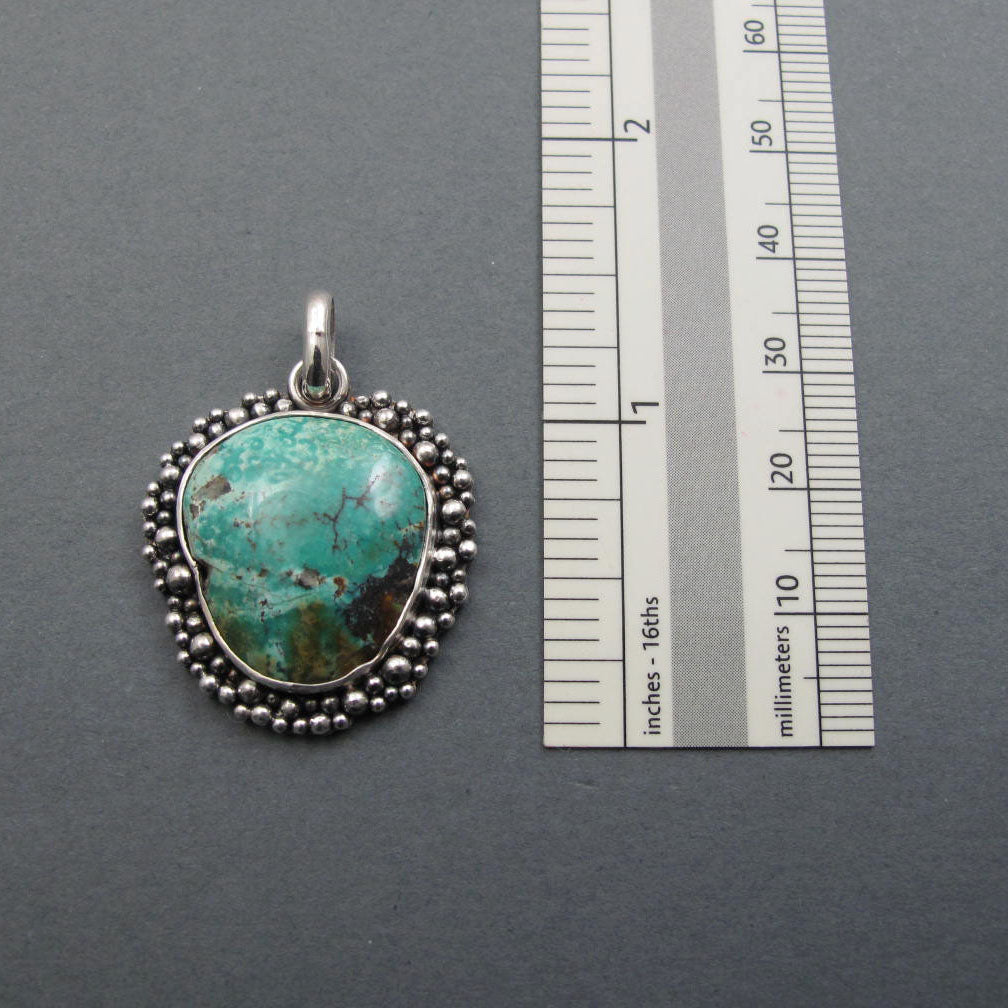 Blue Boulder Turquoise, Hubei Turquoise Necklace, Southwestern Style Pendant, Frilly Edge Pendant, Bohemian Necklace, Turquoise Lover