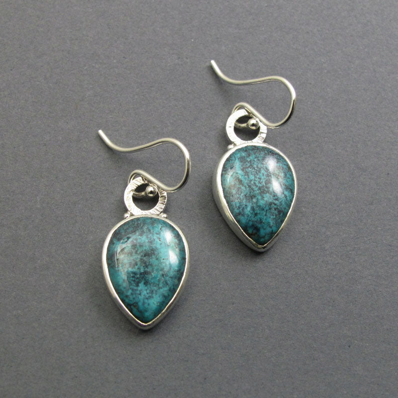 Turquoise Dangle Earrings, Sterling Silver, Blue Teardrop Cabochon, Natural Gemstone, Handmade Statement Jewelry