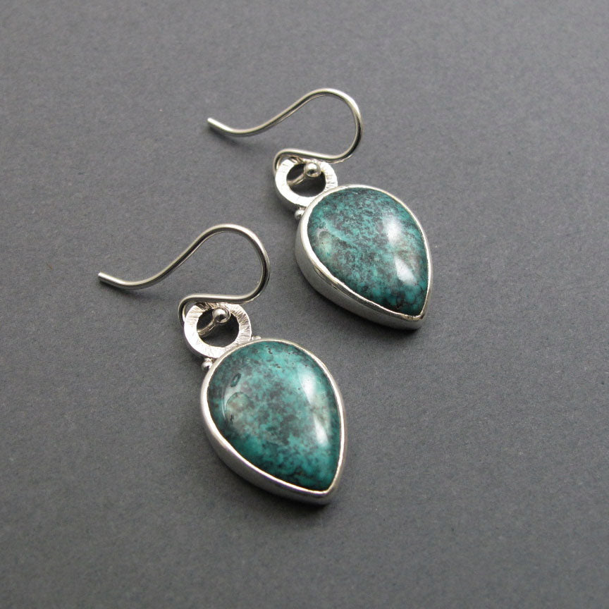 Turquoise Dangle Earrings, Sterling Silver, Blue Teardrop Cabochon, Natural Gemstone, Handmade Statement Jewelry
