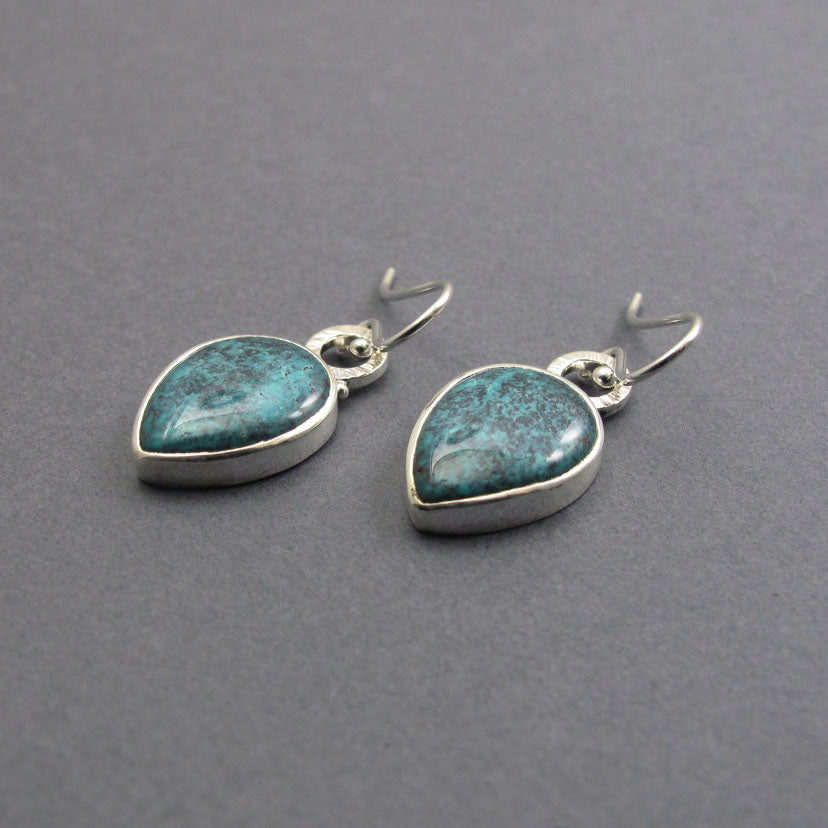 Turquoise Dangle Earrings, Sterling Silver, Blue Teardrop Cabochon, Natural Gemstone, Handmade Statement Jewelry