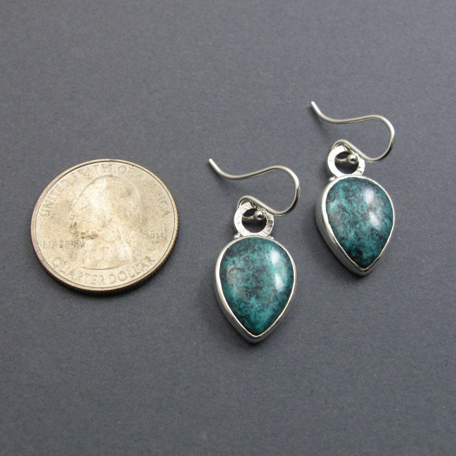 Turquoise Dangle Earrings, Sterling Silver, Blue Teardrop Cabochon, Natural Gemstone, Handmade Statement Jewelry