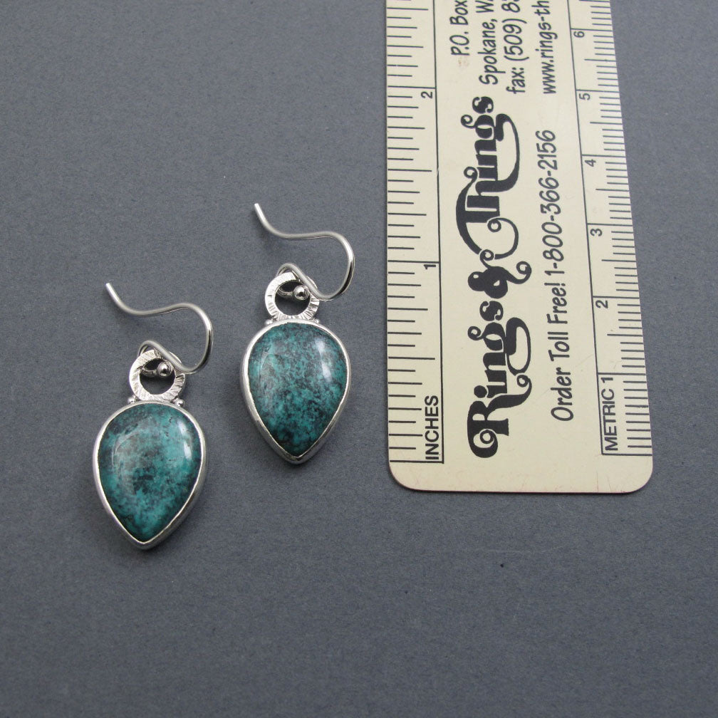 Turquoise Dangle Earrings, Sterling Silver, Blue Teardrop Cabochon, Natural Gemstone, Handmade Statement Jewelry