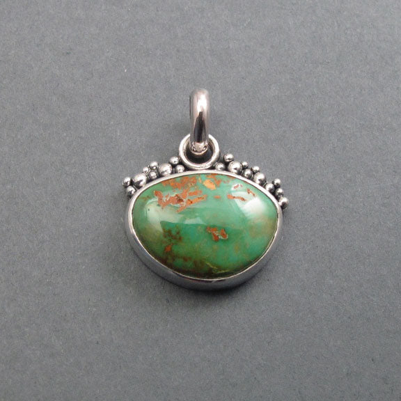 Royston Turquoise Pendant, Sterling Silver, Green Turquoise Cabochon, Nevada Mine Layering Necklace
