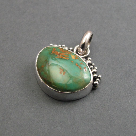 Royston Turquoise Pendant, Sterling Silver, Green Turquoise Cabochon, Nevada Mine Layering Necklace