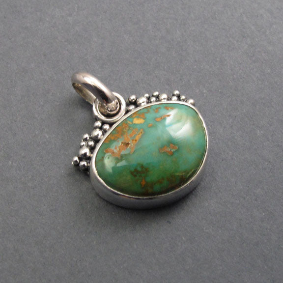 Royston Turquoise Pendant, Sterling Silver, Green Turquoise Cabochon, Nevada Mine Layering Necklace