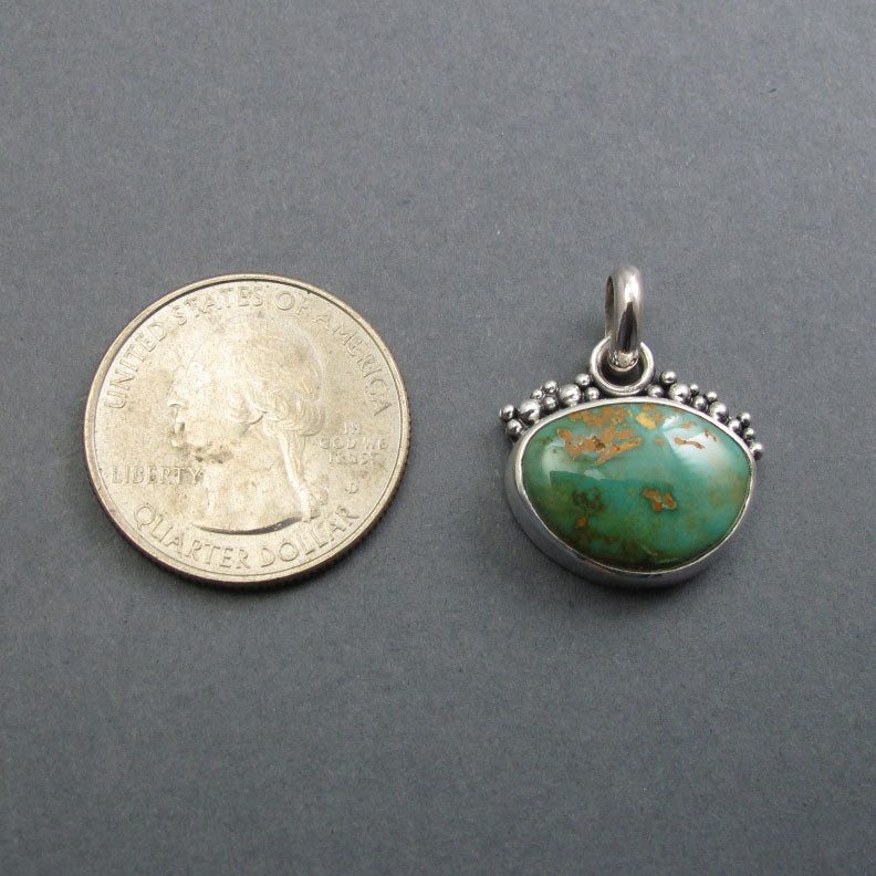 Royston Turquoise Pendant, Sterling Silver, Green Turquoise Cabochon, Nevada Mine Layering Necklace