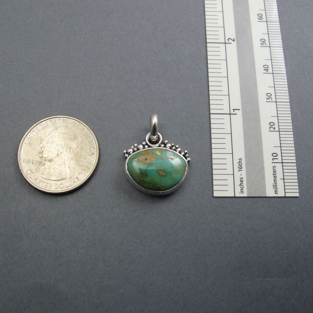 Royston Turquoise Pendant, Sterling Silver, Green Turquoise Cabochon, Nevada Mine Layering Necklace