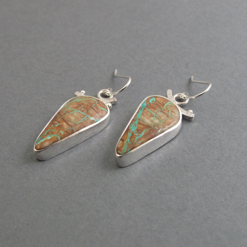 Boulder Turquoise, Royston Ribbon Turquoise, Teardrop Cabochon, Dangle Earrings, Handmade Sterling Silver Jewelry