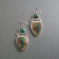 Royston Turquoise Chrysocolla Dangle Earrings, Sterling Silver, Southwestern Style Cabochon Drop