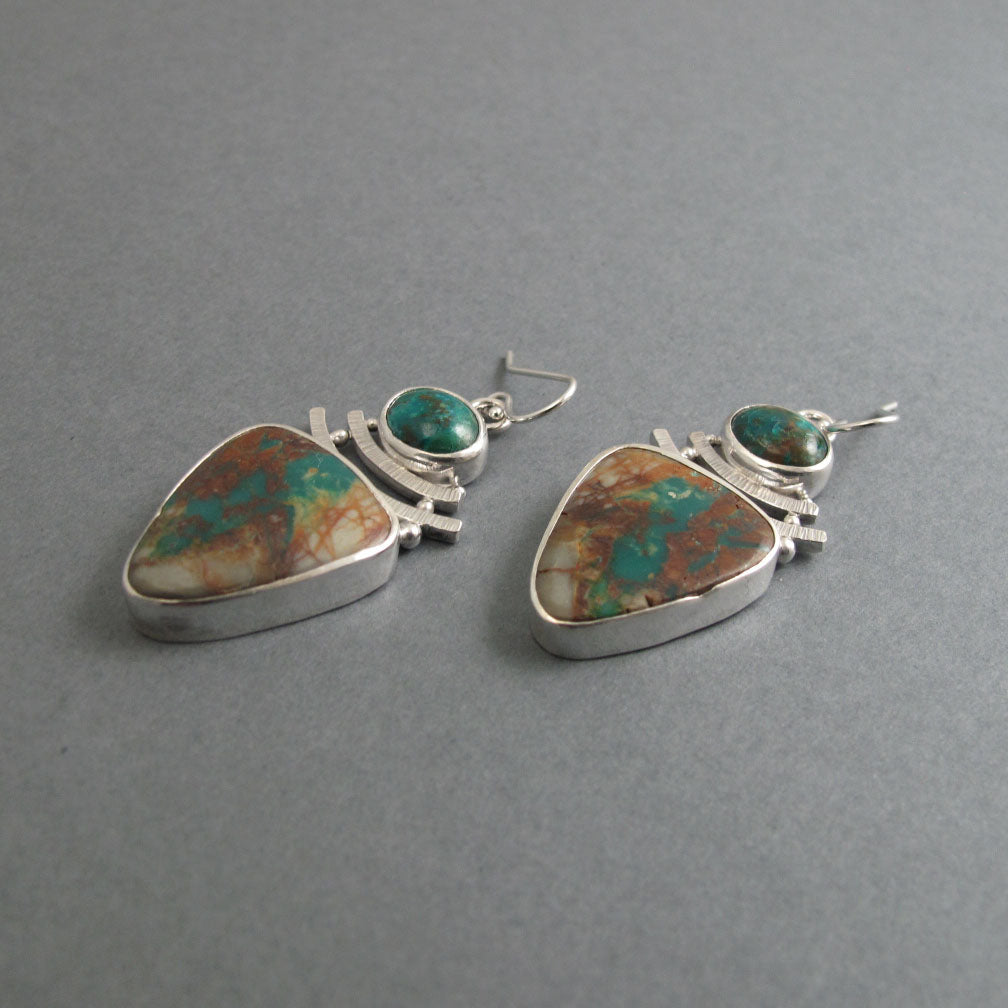 Green Turquoise Sterling Silver Dangle Earrings, Handmade Natural Gem Cabochon Drops, December Birthstone