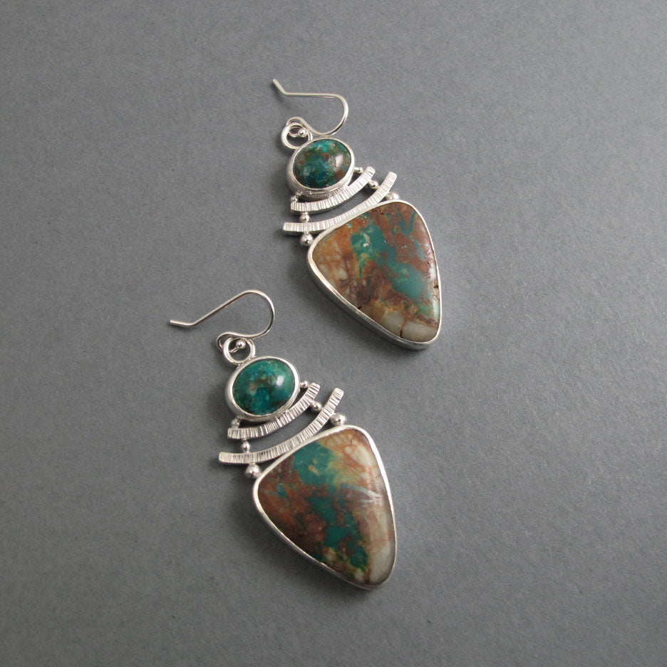 Green Turquoise Sterling Silver Dangle Earrings, Handmade Natural Gem Cabochon Drops, December Birthstone