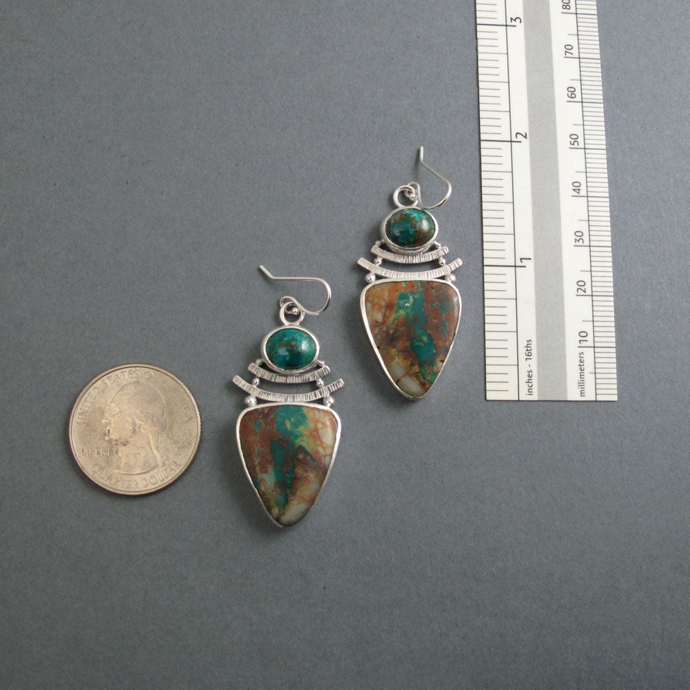 Green Turquoise Sterling Silver Dangle Earrings, Handmade Natural Gem Cabochon Drops, December Birthstone
