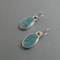 Apatite Dangle Earrings, Sterling Silver, Teal Blue Oval Cabochon, Natural Gemstone, Handmade Statement Jewelry