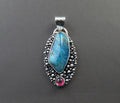 Apatite Tourmaline Pendant, Sterling Silver, Blue Pink Cabochon, Handmade Art Jewelry, Gemstone Necklace