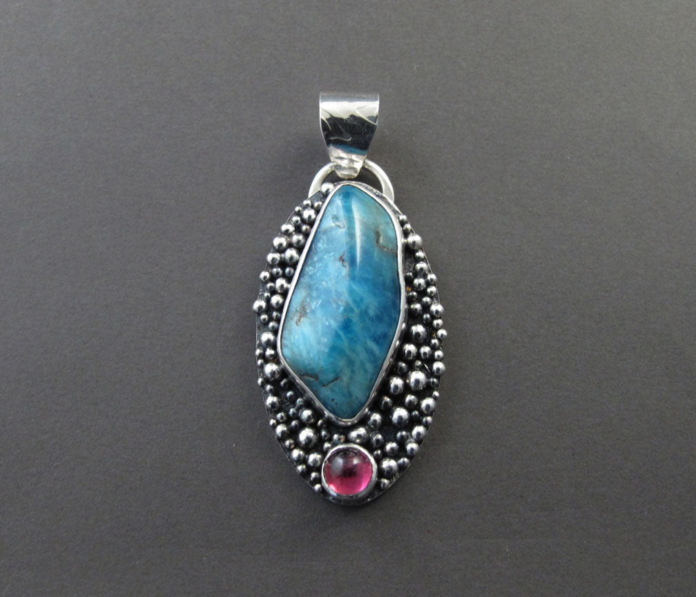 Apatite Tourmaline Necklace, Pink Tourmaline Pendant Silver, Boho Apatite Cabochon Necklace, Modernist Silver Gem Necklace