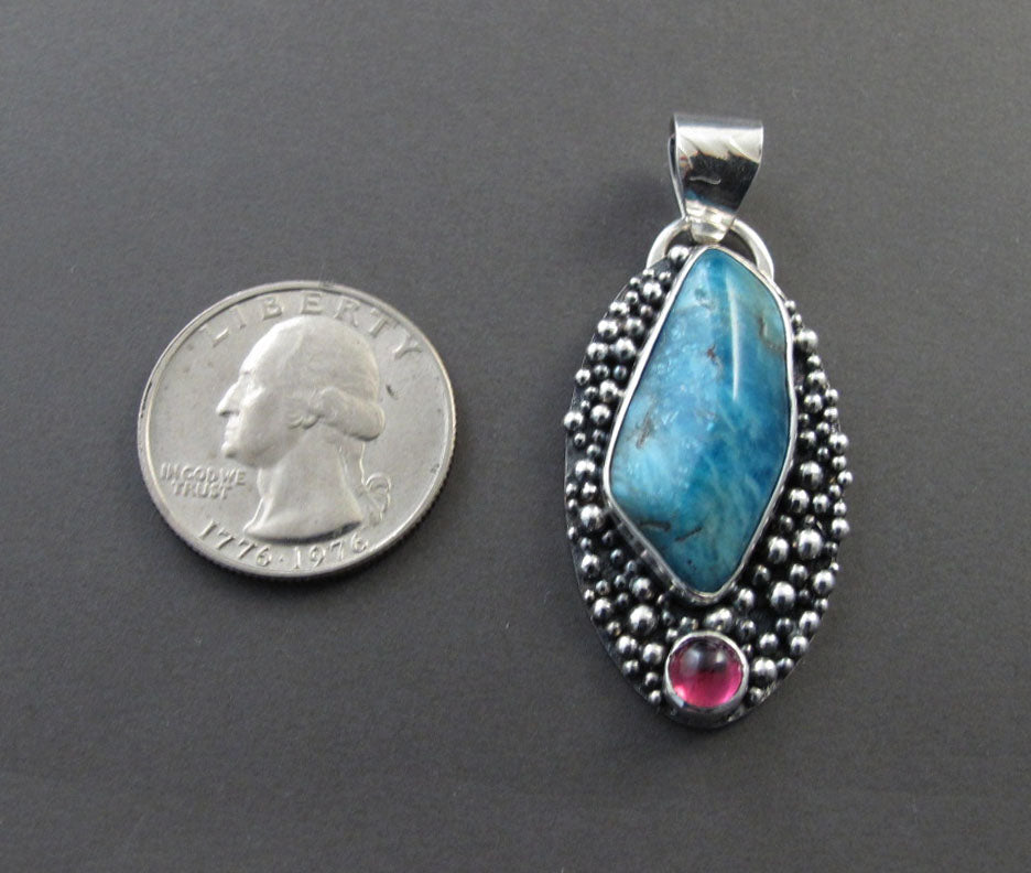 Apatite Tourmaline Necklace, Pink Tourmaline Pendant Silver, Boho Apatite Cabochon Necklace, Modernist Silver Gem Necklace