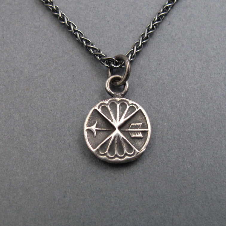 Victorian Button Arrow Pendant, Sterling Silver Talisman Charm, Guidance Jewelry, Direction and Protection