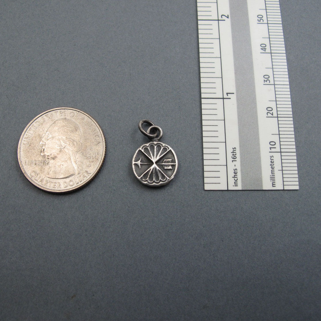 Victorian Button Arrow Pendant, Sterling Silver Talisman Charm, Guidance Jewelry, Direction and Protection
