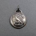 Victorian Button Eagle Pendant, Risks Delight Me Motto, Antique Heraldic Jewelry, Sterling Silver Necklace
