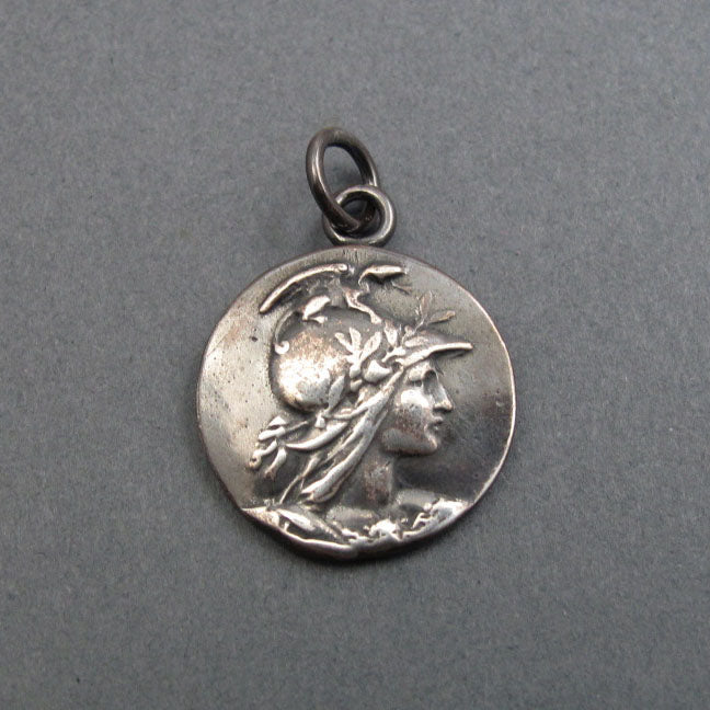 Greek Goddess Athena, Dark Academia Pendant, Antique Button, Sterling Silver Amulet Jewelry, Mythology Talisman