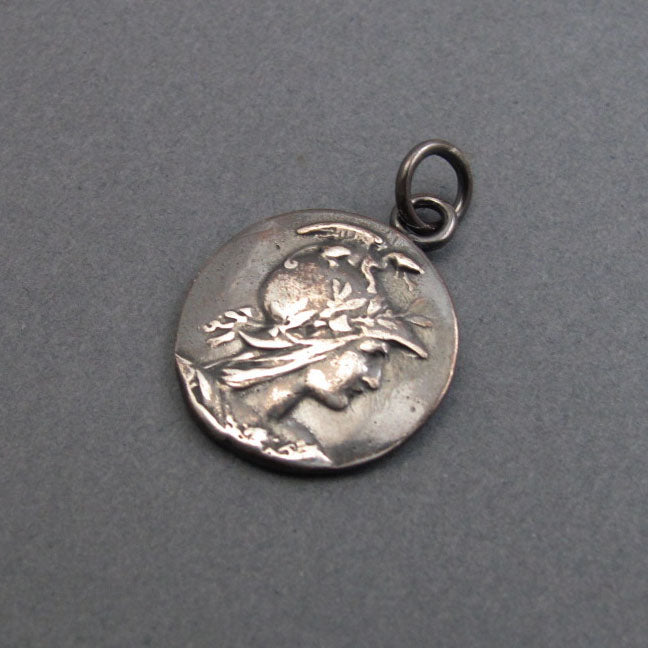 Greek Goddess Athena, Dark Academia Pendant, Antique Button, Sterling Silver Amulet Jewelry, Mythology Talisman