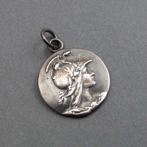 Greek Goddess Athena, Dark Academia Pendant, Antique Button, Sterling Silver Amulet Jewelry, Mythology Talisman