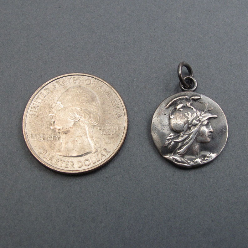 Greek Goddess Athena, Dark Academia Pendant, Antique Button, Sterling Silver Amulet Jewelry, Mythology Talisman