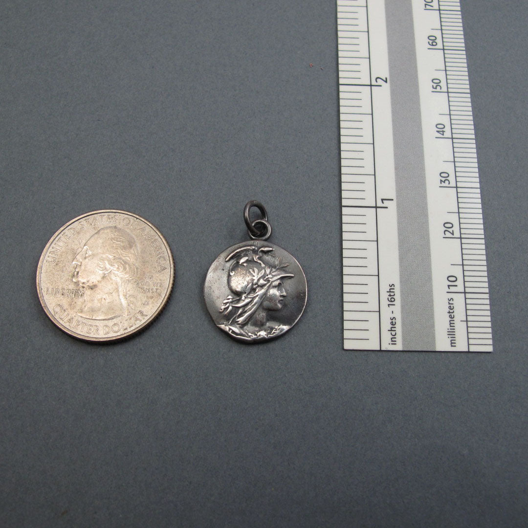 Greek Goddess Athena, Dark Academia Pendant, Antique Button, Sterling Silver Amulet Jewelry, Mythology Talisman