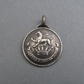 Fortune Favors the Bold, Sterling Silver Motto Pendant, Lion and Crown, Heraldic Livery Button Necklace