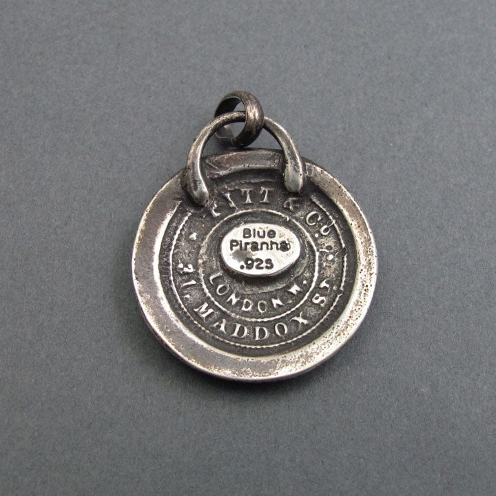 Fortune Favors the Bold, Sterling Silver Motto Pendant, Lion and Crown, Heraldic Livery Button Necklace