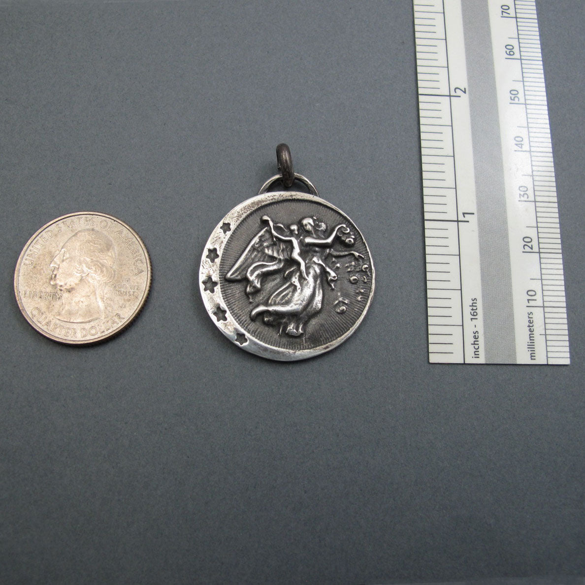 Antique Button Greek Mythology Pendant, Celestial Talisman, Aurora Dawn Goddess, Motivational Sterling Silver Necklace