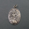Autumn Pendant, Sterling Silver, French Art Nouveau Button, Female Figure Amulet, Four Seasons Necklace