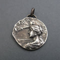 Twilight Pendant, Sterling Silver, Art Nouveau, Armand Bargas, Female Figure, Bats and Star, Dusk Medallion