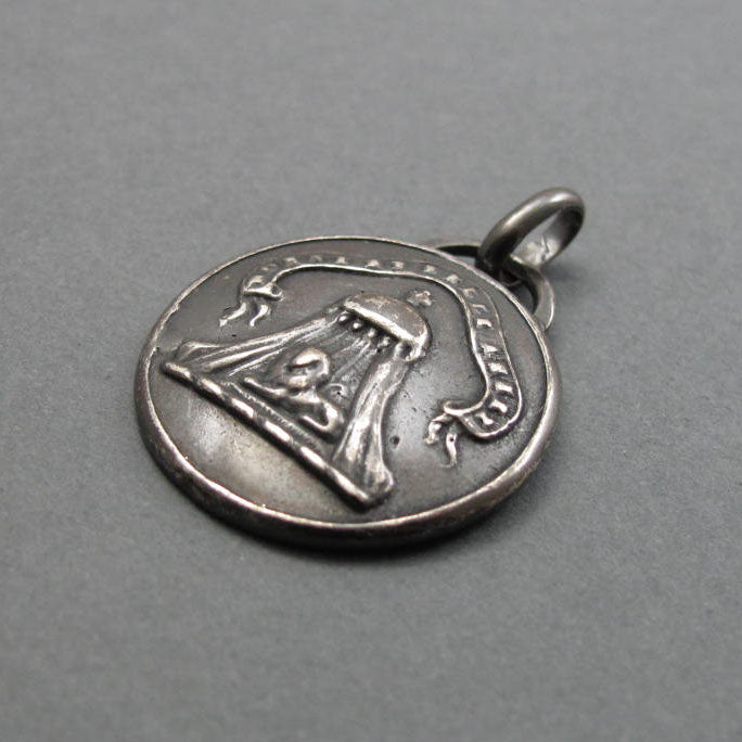 Good and Beautiful Enough, Sterling Silver Motto Pendant, Lion and Pavilion, Heraldic Button Necklace