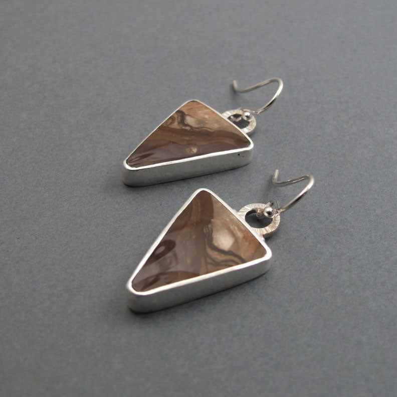 Biggs Jasper Earrings, Sterling Silver, Chocolate Brown Triangle Cabochon, Oregon Gem, Handmade Statement Jewelry