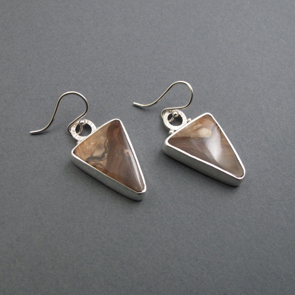 Biggs Jasper Earrings, Sterling Silver, Chocolate Brown Triangle Cabochon, Oregon Gem, Handmade Statement Jewelry