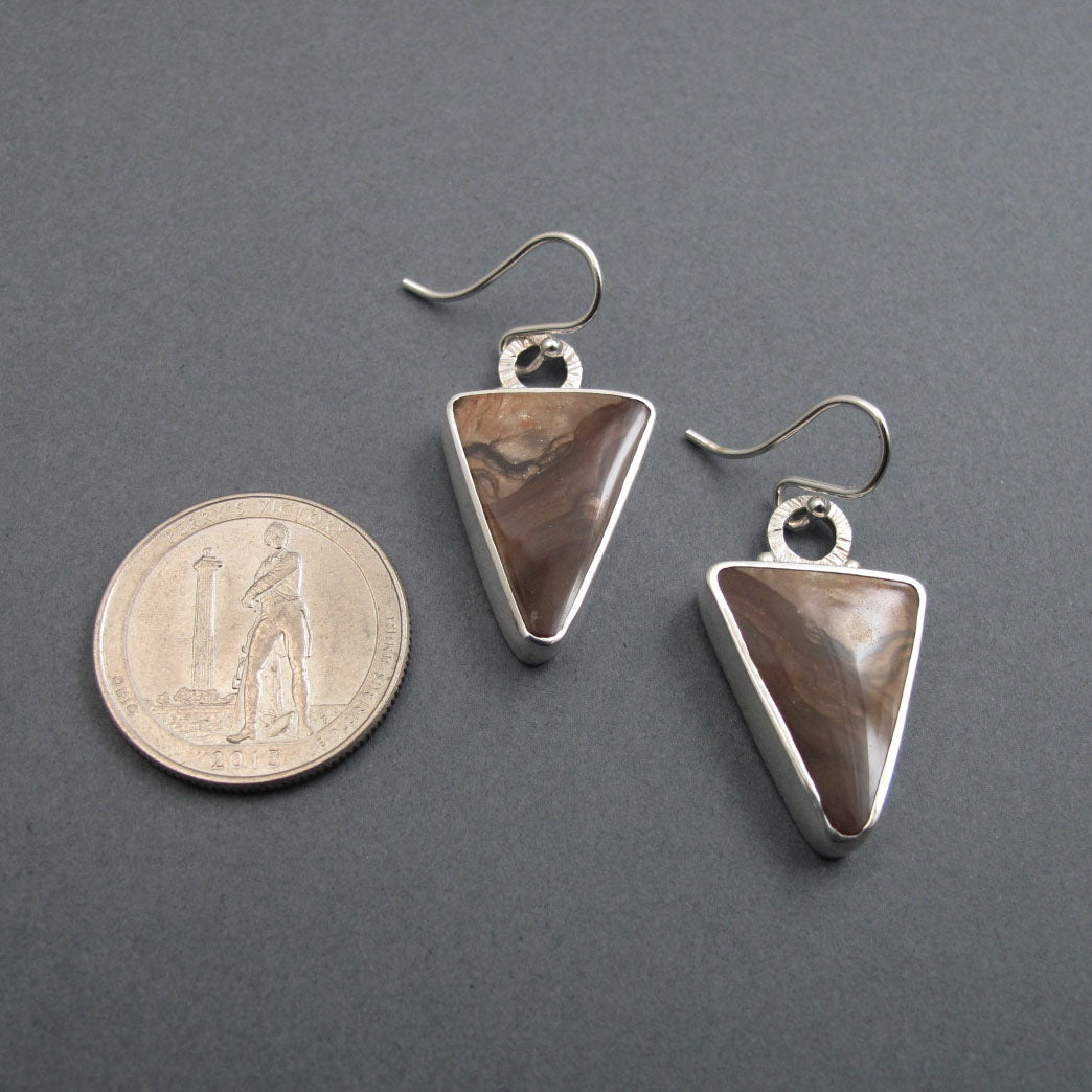 Biggs Jasper Earrings, Sterling Silver, Chocolate Brown Triangle Cabochon, Oregon Gem, Handmade Statement Jewelry